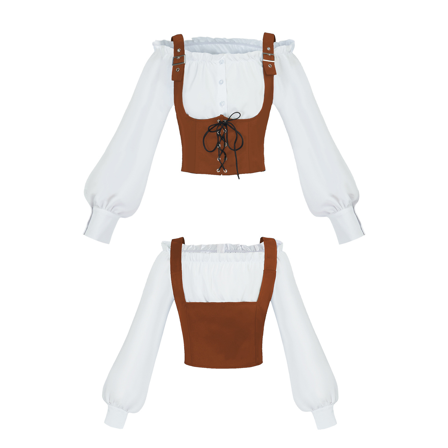 Blouse Off Shoulder - 르네상스 스타일의 2피스 의상 세트, 어깨를
