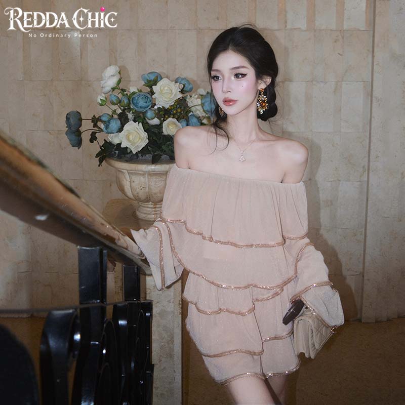 Blouse Off Shoulder - 레다치크(REDACHiC) 오프숄더 크롭탑과 스커트 세트, 여성용