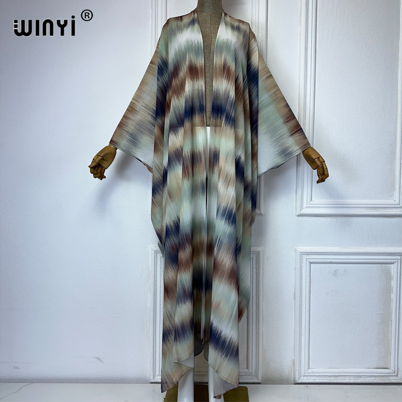 Cover Up Kaftan - WINYI 여성용 프린트 맥시 기모노 아프리카