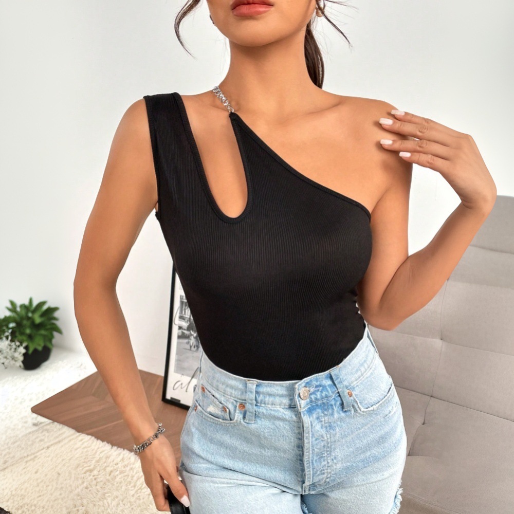 Blouse Off Shoulder - 여성 섹시 홀터넥 슬림핏 민소매 베스트