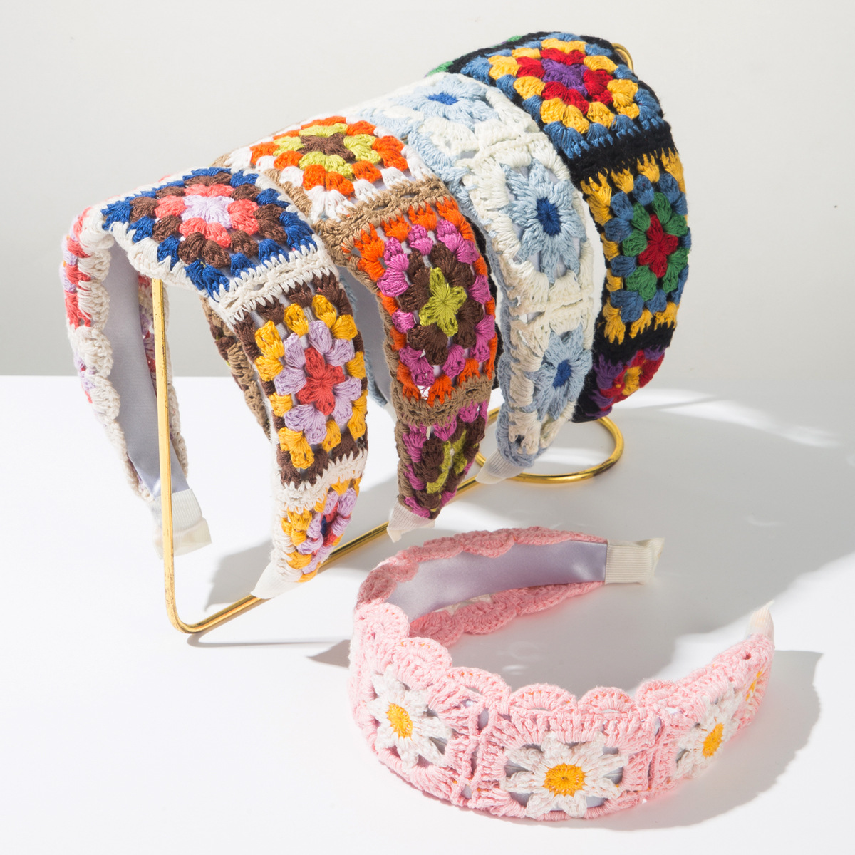 Headband Summer Knit - 보헤미안 스타일 손뜨개 꽃 머리띠 빈티지