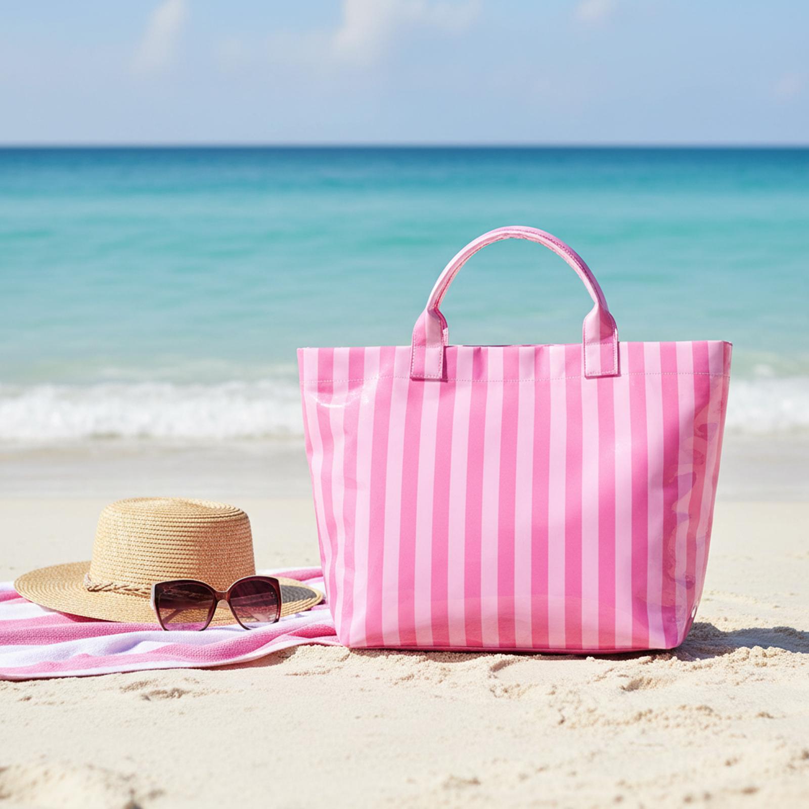 Tote Bag Beach - 여성용 대형 스트라이프 무늬 방수 토트백,