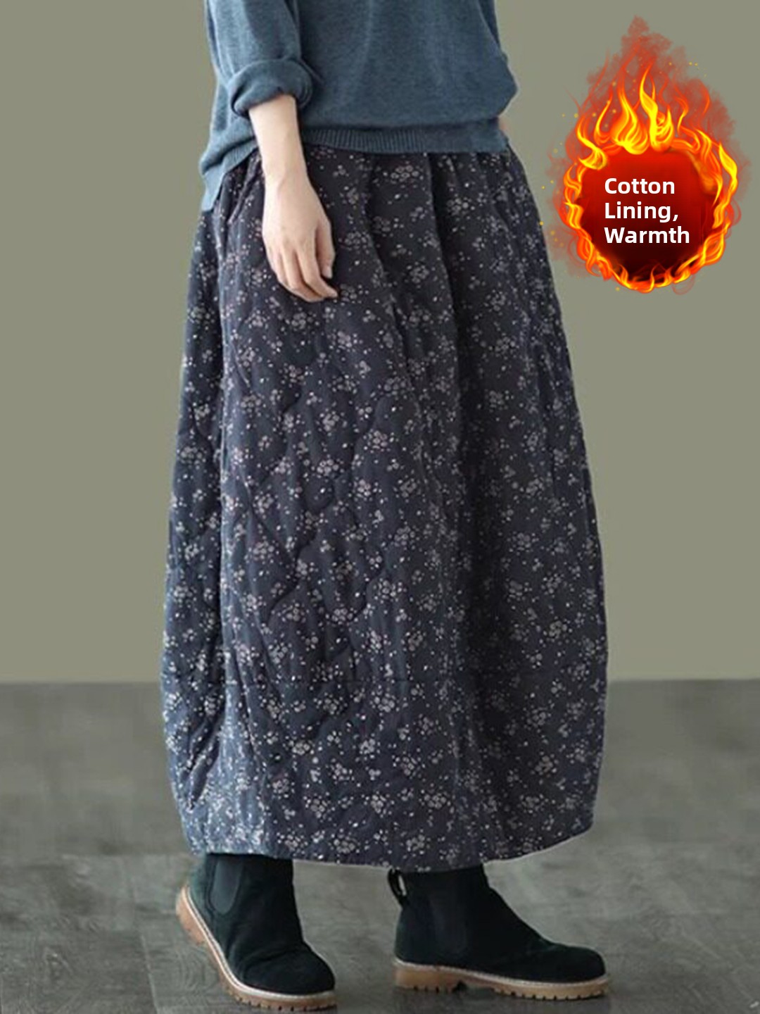 레트로 플로럴 코튼 하프 스커트 두꺼운 따뜻한 A라인  - Midi Skirt Floral 리뷰 및 가격